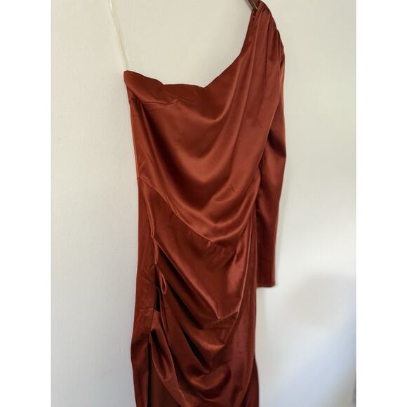 Fashionova Adriana Satin Gown Size M Orange Maxi Ruched Eveningwear Formal Prom - Picture 5 of 13